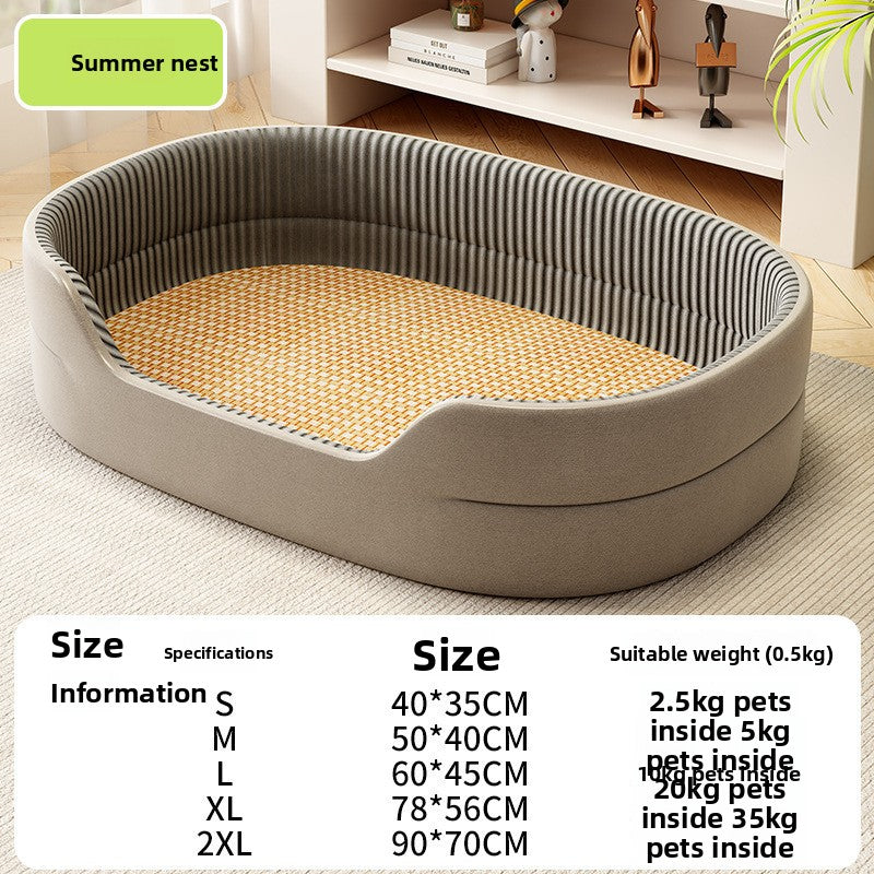 Anti-Overheating Plush Pet Cooling Bed – Summer Refreshing Raised Fence Calming Sofa Lounger
