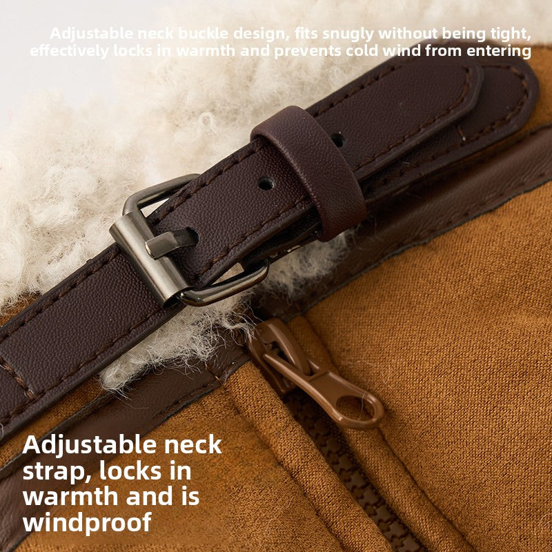 Cozy Leather Winter Dog Jacket – Plush Fleece-Lined Warm Insulation Holiday Vest