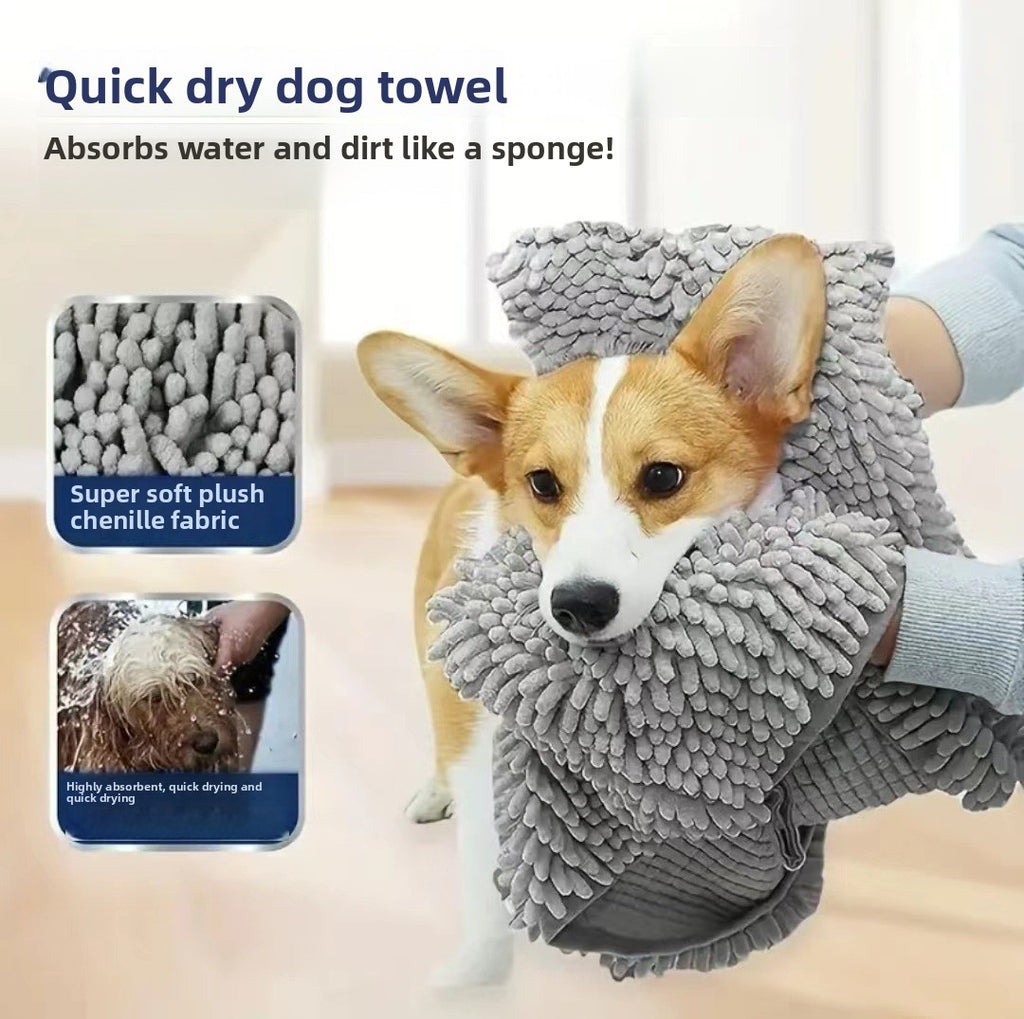 Super Absorbent Chenille Pet Bath Towel – Soft Quick-Dry Grooming Drying Blanket