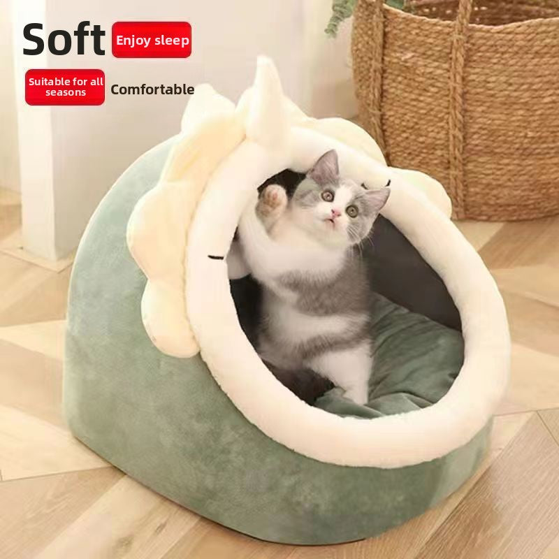 Semi-Enclosed Anti-Anxiety Winter Warm Pet Bed – Wear-Resistant All-Season Cozy Nest