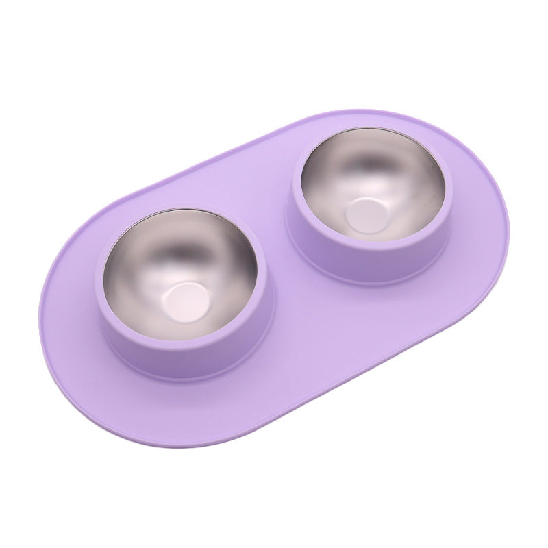 Anti-Slip Dual Stainless Steel Pet Bowl – No-Spill Silicone Food Water Station