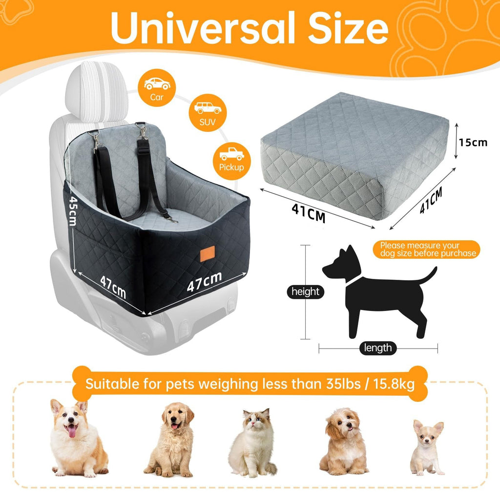 Washable Elevated Base Pet Car Bed – Detachable Breathable Multi-Surface Travel Seat