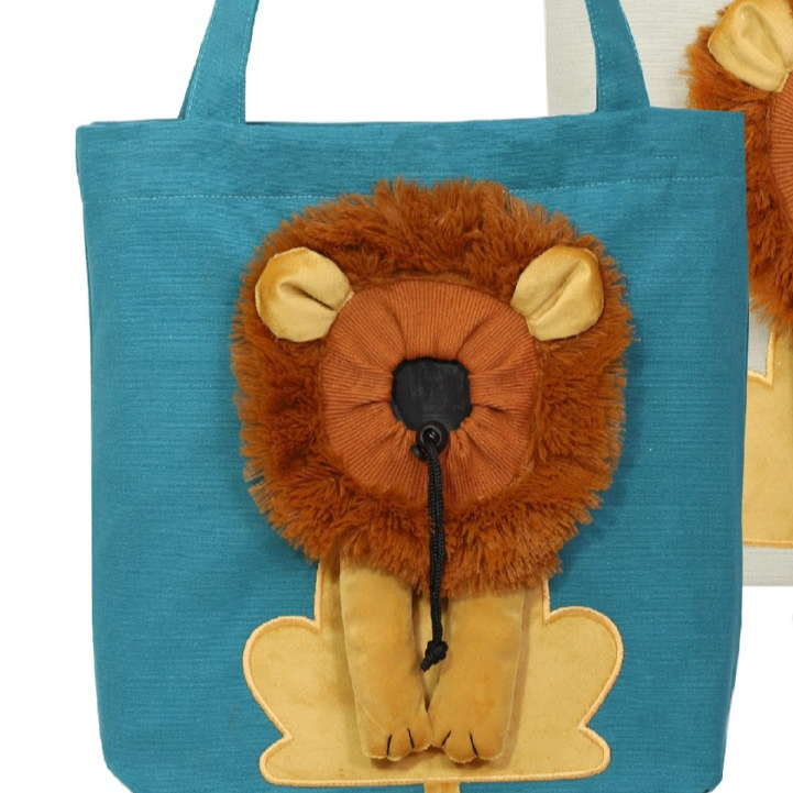 Cartoon Lion Canvas Pet Sling Carrier – Adjustable Head-Out Travel Shoulder Tote