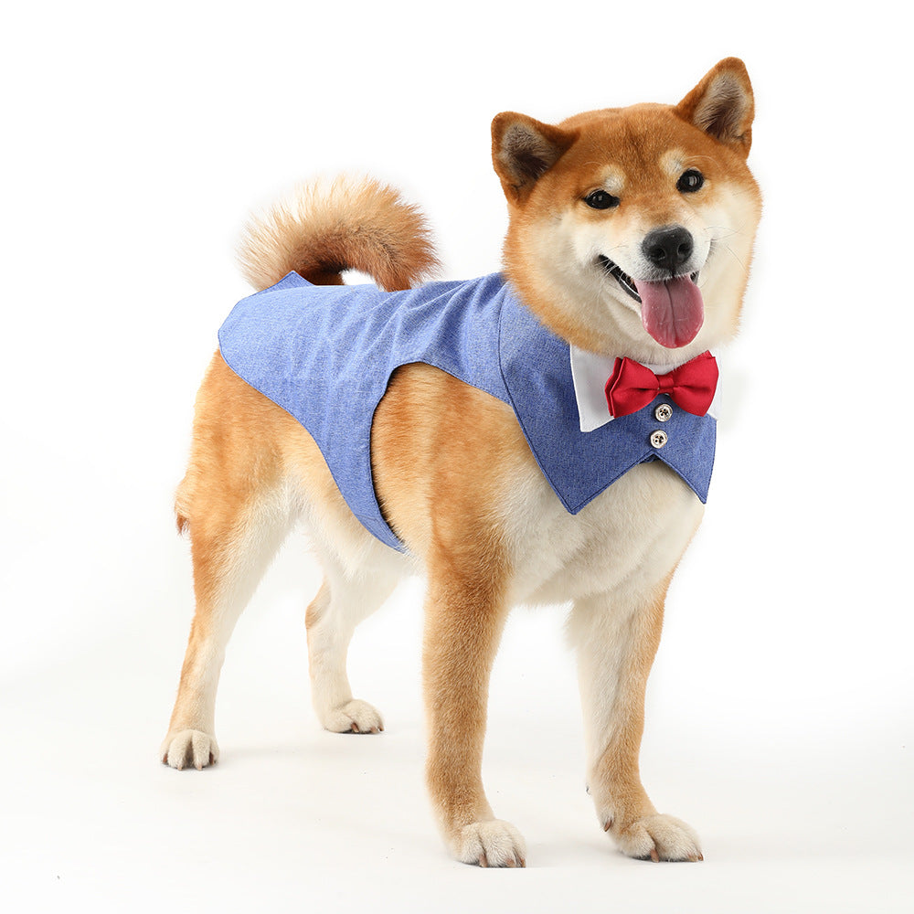 Elegant British Style Pet Dog Tuxedo Vest – Classic Formal Attire With Bow Tie