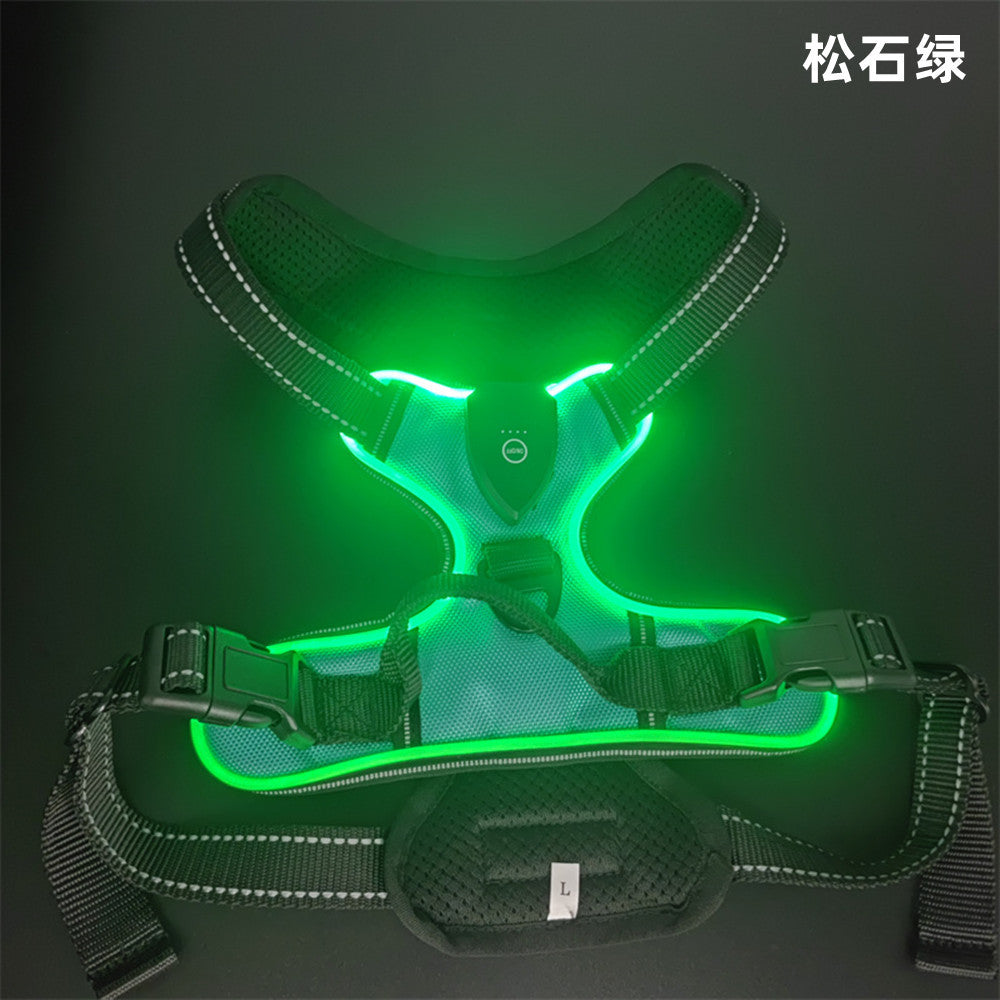 Adjustable LED Luminous Pet Chest Strap – High-Visibility Safety Night Walking Vest