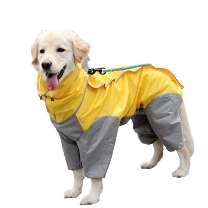 Full-Body Four-Legged Waterproof Dog Raincoat – High-Visibility Reflective All-Weather Storm Hoodie