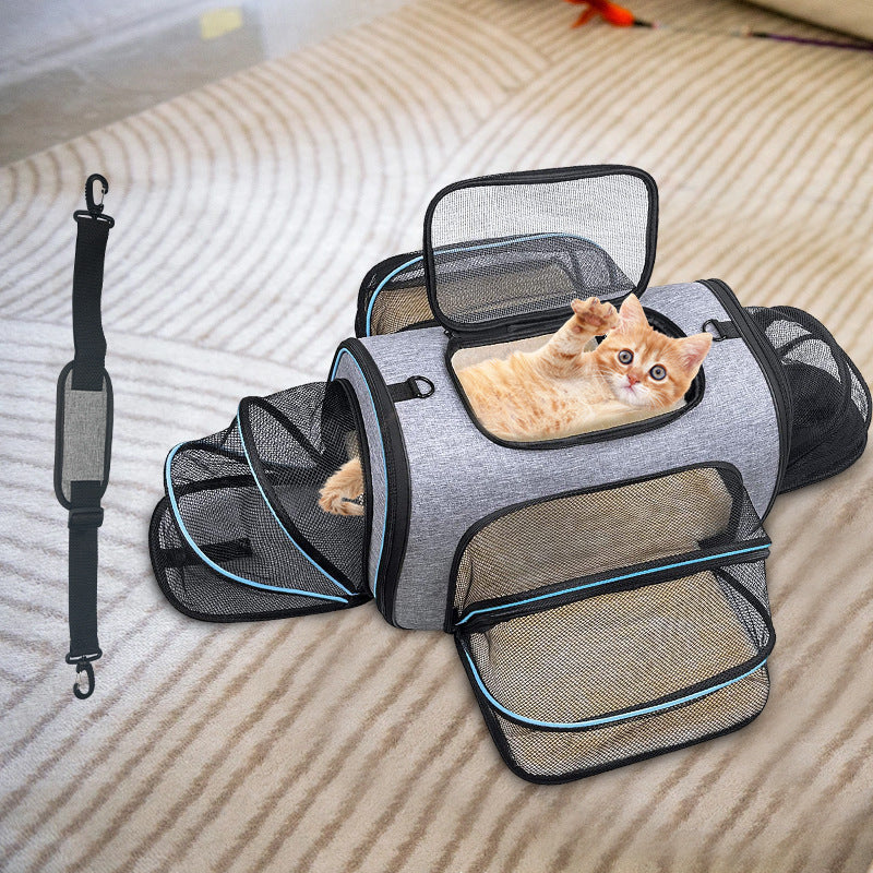 4-Way Expandable Four-Door Pet Carrier – Foldable Breathable Mesh Car Travel Suitcase