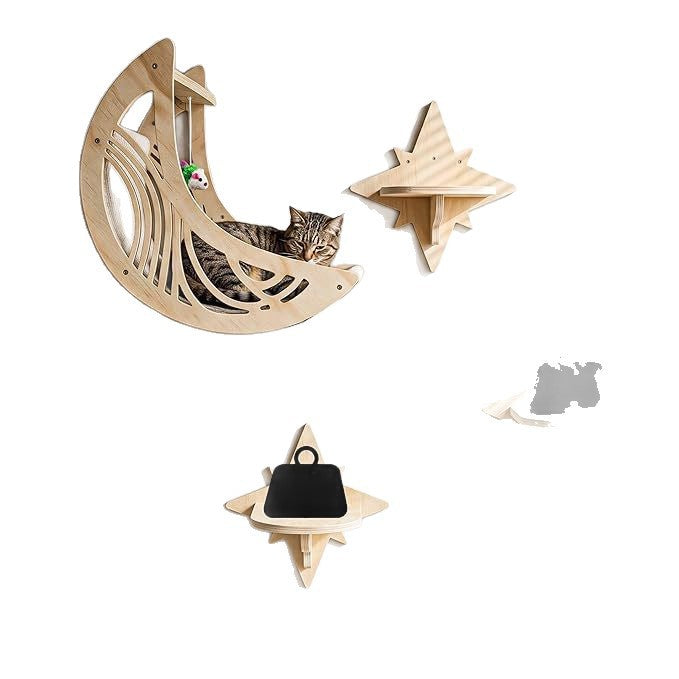 Wooden Wall-Mounted Cat Climbing Gym – Celestial Moon Bed Interactive Play Set
