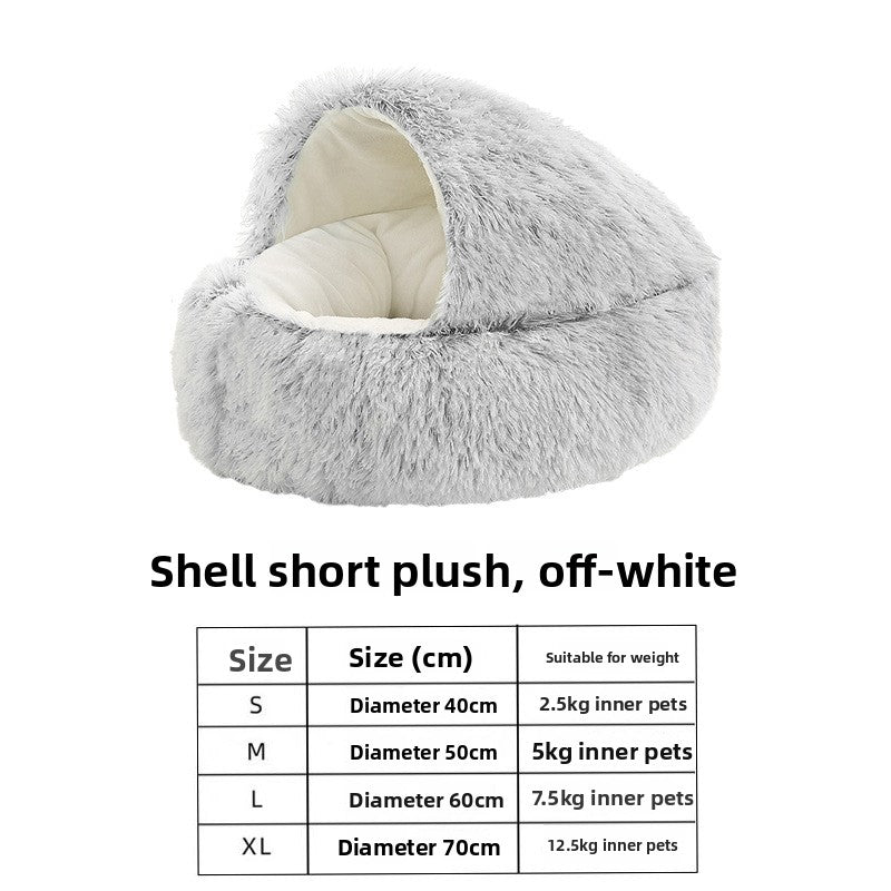 Semi-Enclosed Shell Shape Pet Cave Bed – Deep Sleep Insulating Plush Velvet Lounger