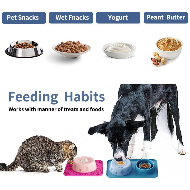 Silicone Slow Feeder Bowl – Calming Licking Mat With Rolling Toy For Anxiety