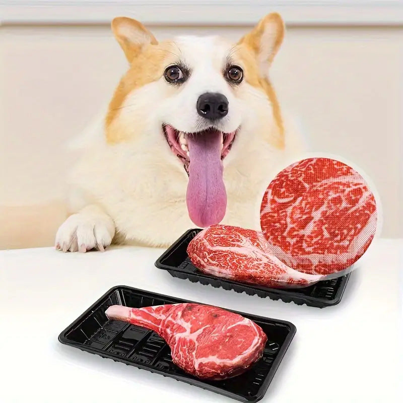 Heavy-Duty Canvas Steak Dog Chew Toy – Tomahawk Shape Interactive Boredom Relief Pouch