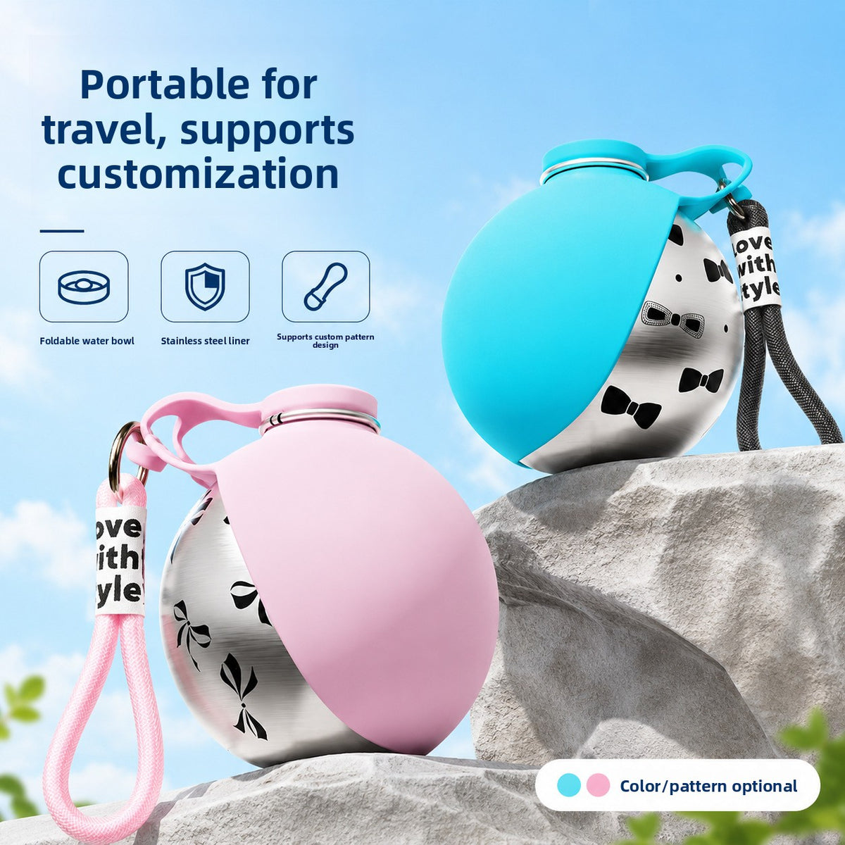 Foldable Stainless Steel Pet Water Bottle – Portable Leak-Proof Travel Drinking Dispenser