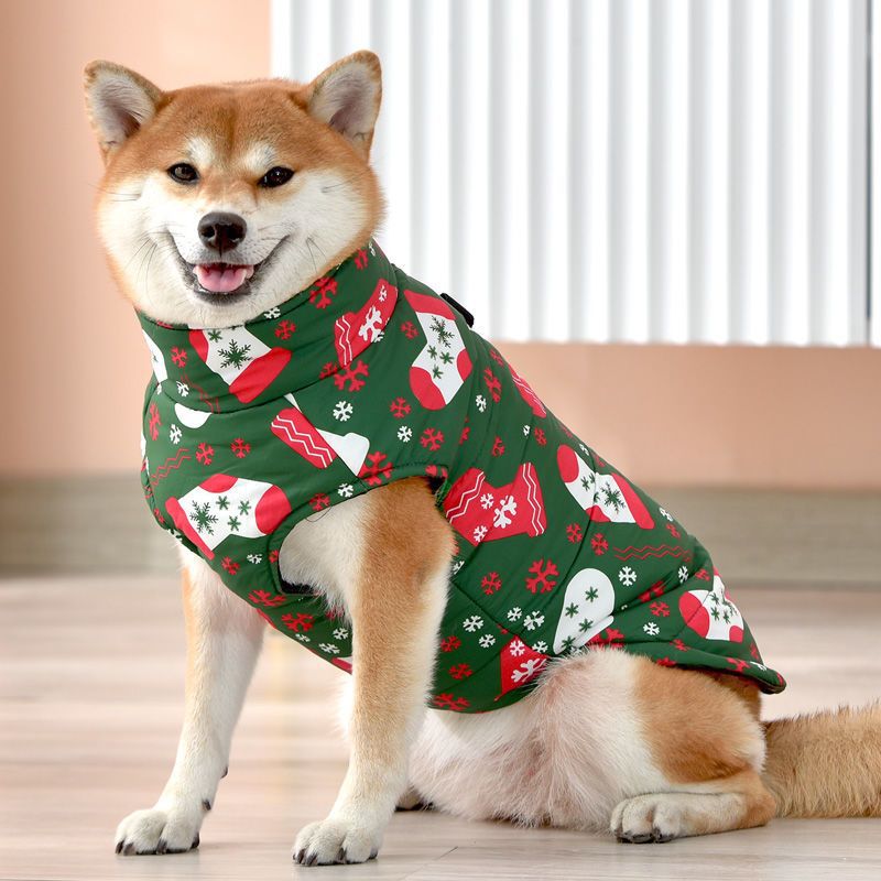 Windproof Cotton Dog Winter Coat – Festive High-Visibility Heavy-Duty Warm Vest