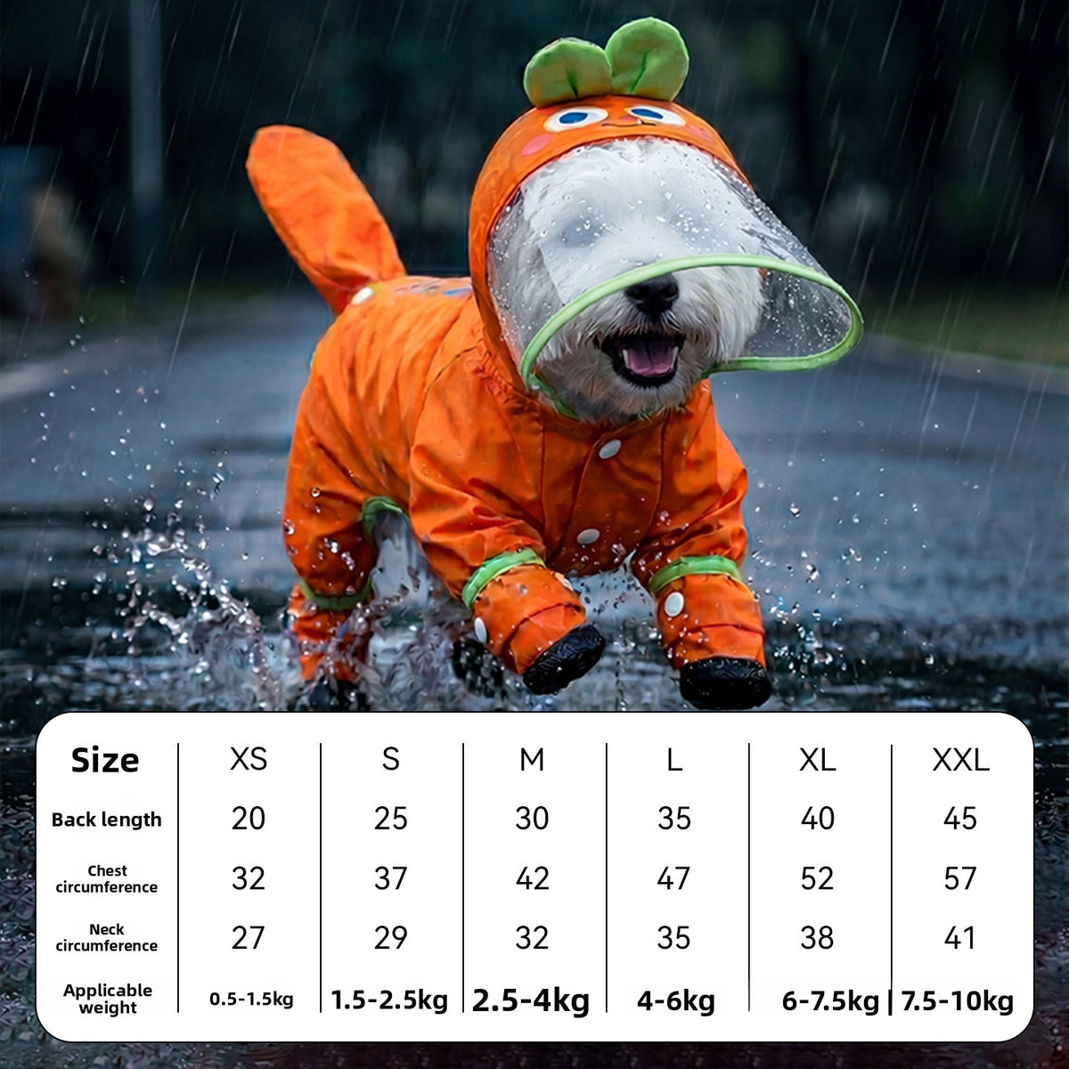 Full-Body Four-Legged Waterproof Pet Raincoat – Detachable Tail Removable Bootie Storm Hoodie