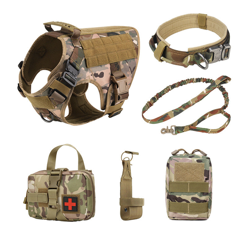 6-Piece Heavy-Duty Tactical Dog Harness Set – Rugged Training Vest With Utility Accessories