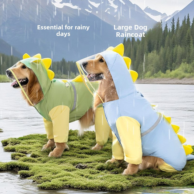 Full-Body Waterproof Dinosaur Pet Raincoat – Four-Legged 3D Tail All-Weather Storm Hoodie
