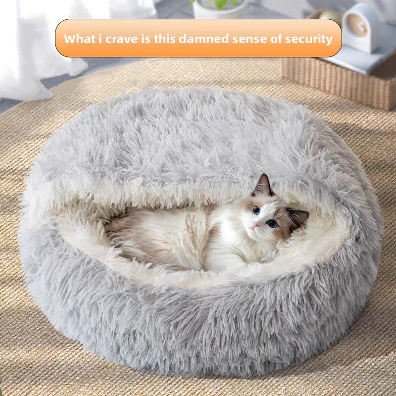 Semi-Enclosed Shell Shape Pet Cave Bed – Deep Sleep Insulating Plush Velvet Lounger