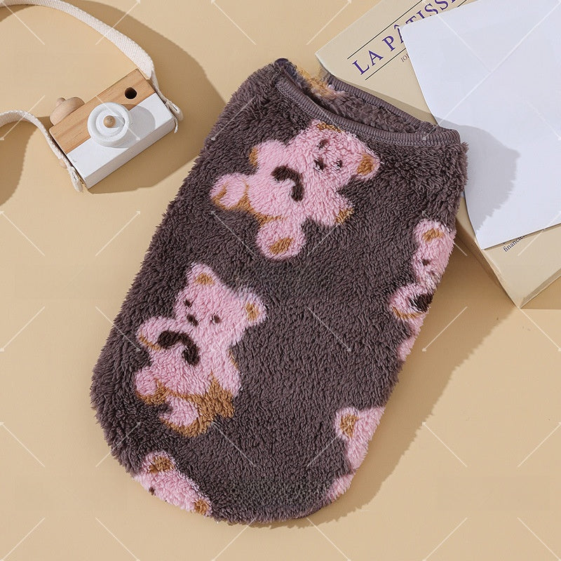 Cozy Fleece-Lined Bear Theme Dog Vest – Soft Warm Home Lounge Wear