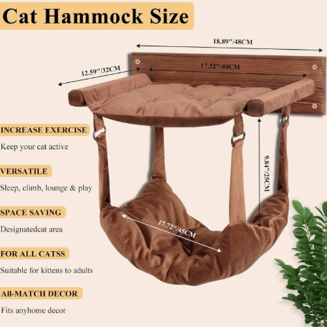 2-Tier Wooden Hanging Cat Hammock – Space-Saving Double-Layer Wall Floating Bed Nest
