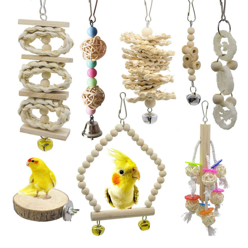 Wooden Bird Toy Set With Stairs – Interactive Swing Chew Playground For Cage Enrichment