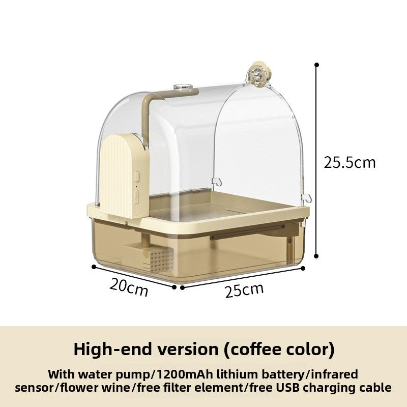 External Cage-Mount Smart Bird Bath – Wireless Sensor Automatic Water Filter Basin