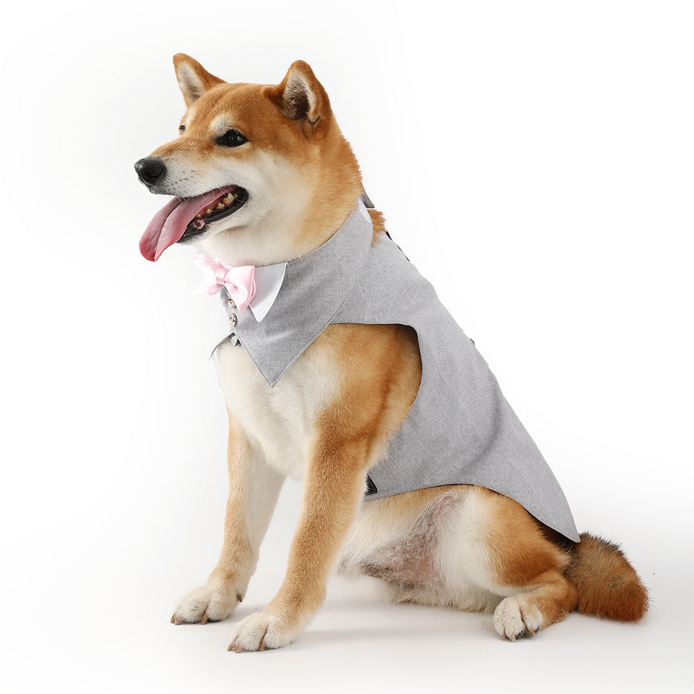 Elegant British Style Pet Dog Tuxedo Vest – Classic Formal Attire With Bow Tie