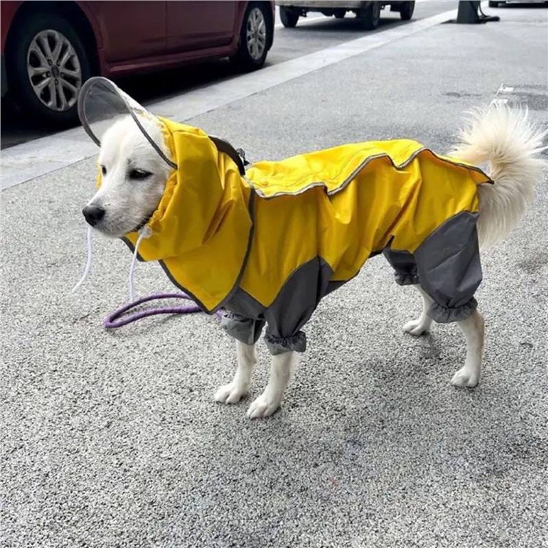 Full-Body Four-Legged Waterproof Dog Raincoat – High-Visibility Reflective All-Weather Storm Hoodie