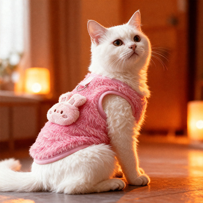 Cozy Double-Sided Fleece Cat Vest – Anti-Shedding Insulating Winter Warm Home Wear