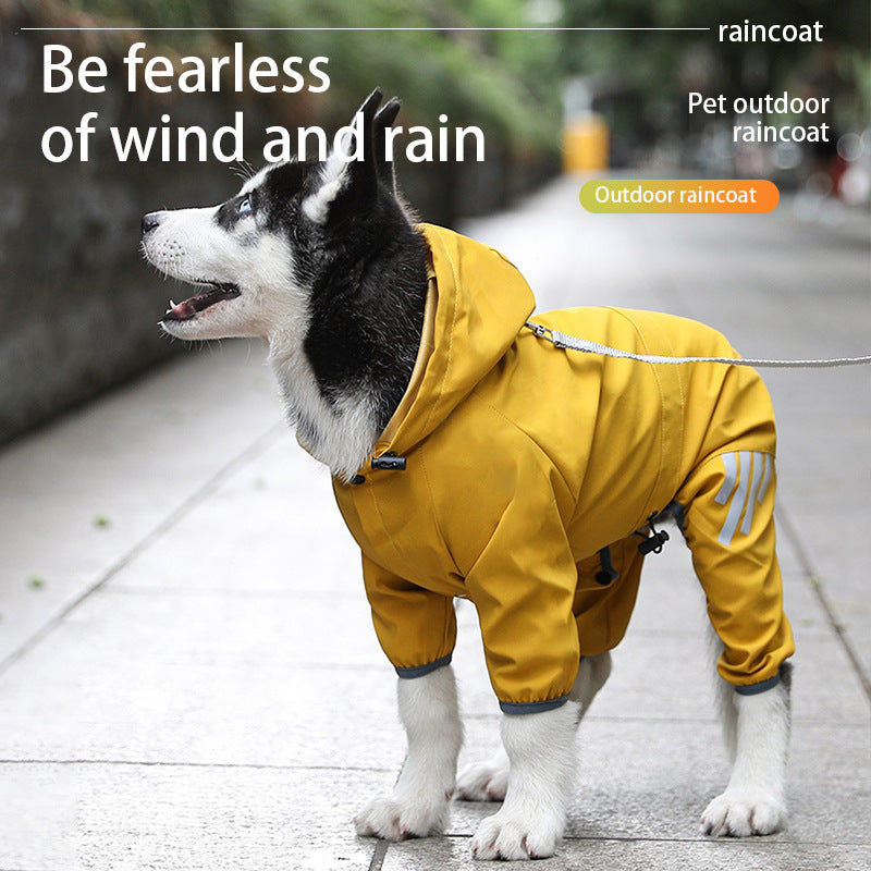 Full-Body Four-Legged Waterproof Dog Raincoat – Integrated Leash Hole Breathable Storm Hoodie