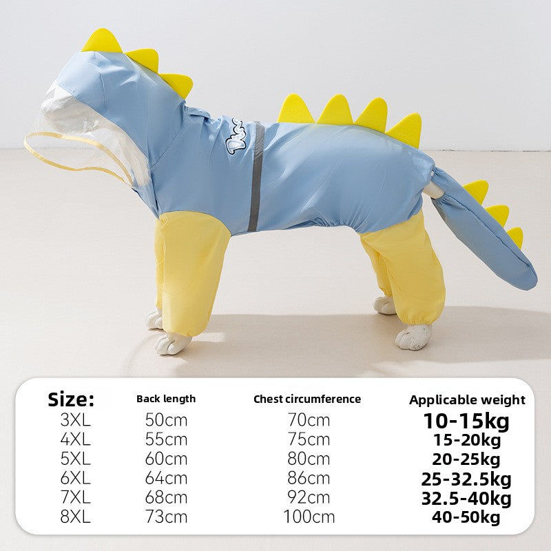 Full-Body Waterproof Dinosaur Pet Raincoat – Four-Legged 3D Tail All-Weather Storm Hoodie