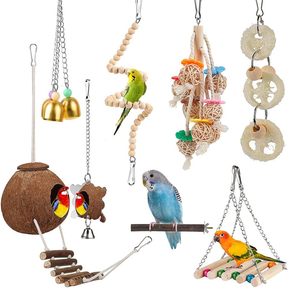 Wooden Bird Toy Set With Stairs – Interactive Swing Chew Playground For Cage Enrichment