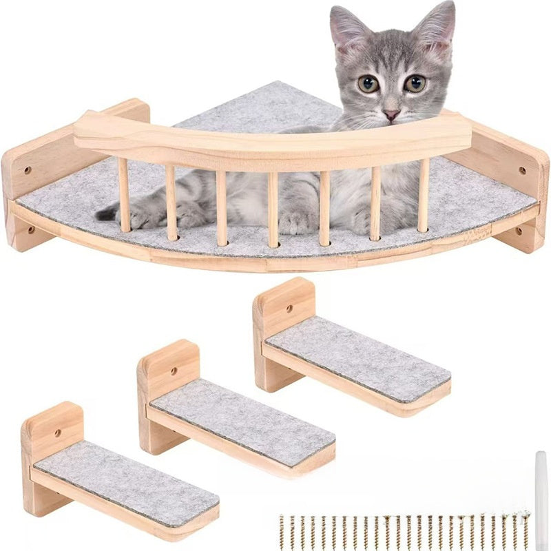 Wall-Mounted Solid Wood Cat Climbing Frame – Space-Saving Multi-Level Perch Bed Set