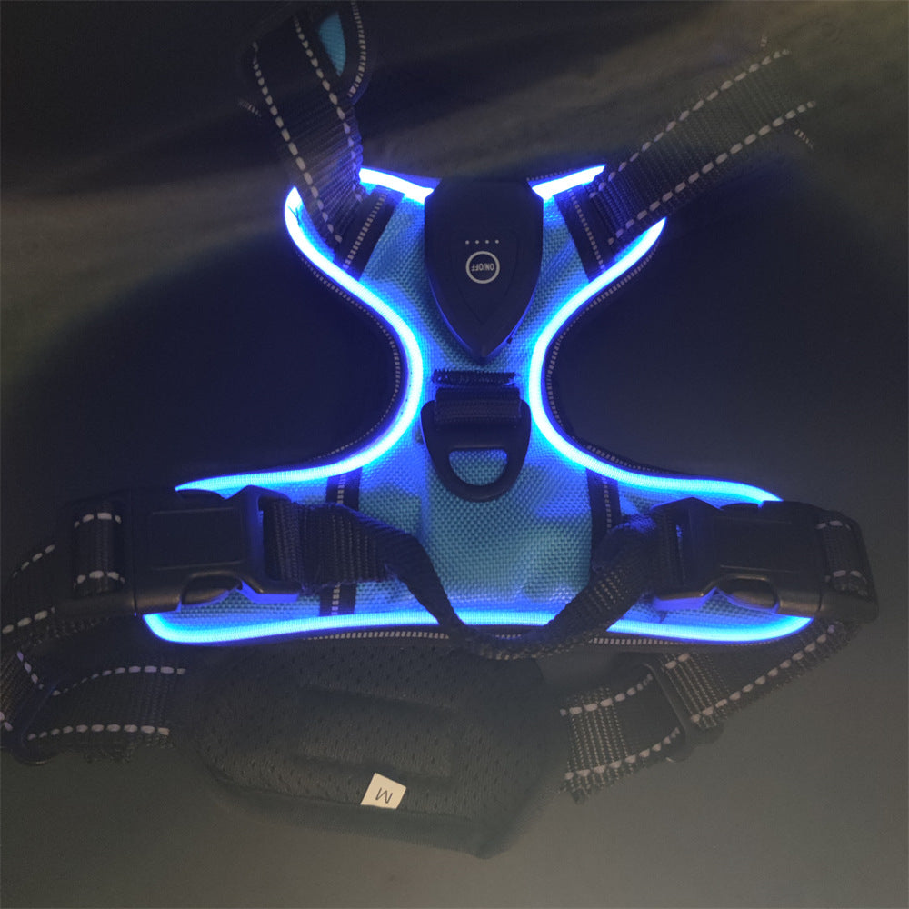 Adjustable LED Luminous Pet Chest Strap – High-Visibility Safety Night Walking Vest