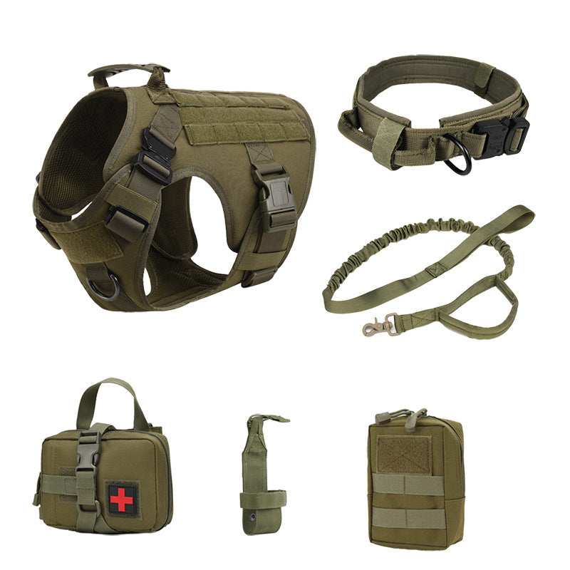 6-Piece Heavy-Duty Tactical Dog Harness Set – Rugged Training Vest With Utility Accessories