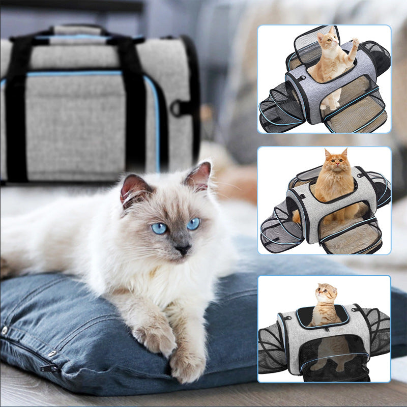 4-Way Expandable Four-Door Pet Carrier – Foldable Breathable Mesh Car Travel Suitcase
