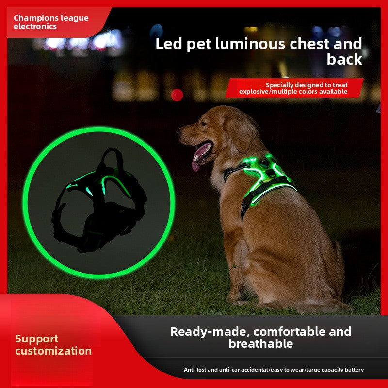 Adjustable LED Luminous Pet Chest Strap – High-Visibility Safety Night Walking Vest