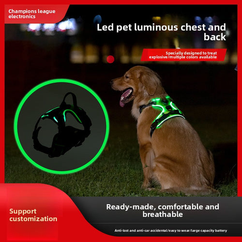 Adjustable LED Luminous Pet Chest Strap – High-Visibility Safety Night Walking Vest