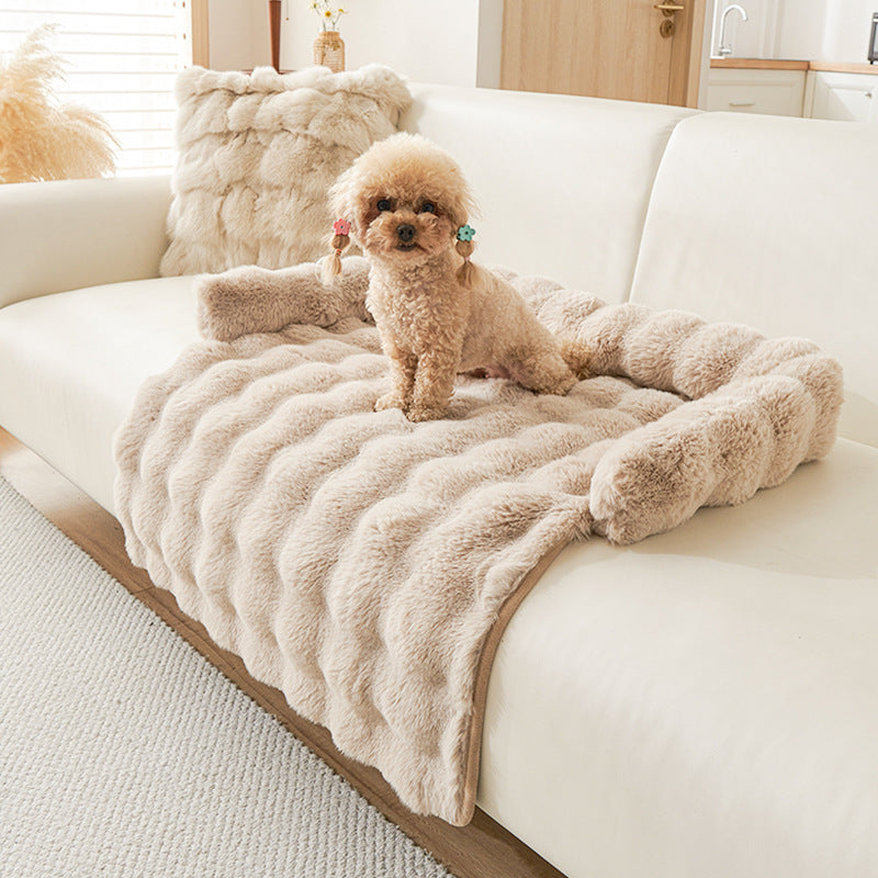 Anti-Anxiety Faux Rabbit Fur Pet Bed Mat – Thickened Winter Warm Non-Slip Rug