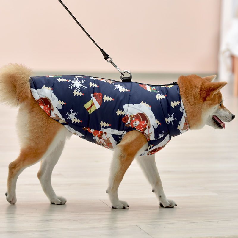 Windproof Cotton Dog Winter Coat – Festive High-Visibility Heavy-Duty Warm Vest
