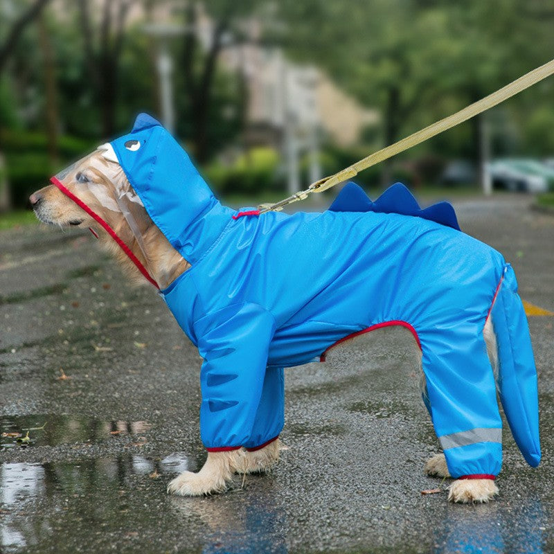 Full-Body Waterproof Dinosaur Pet Raincoat – Four-Legged 3D Tail All-Weather Storm Hoodie