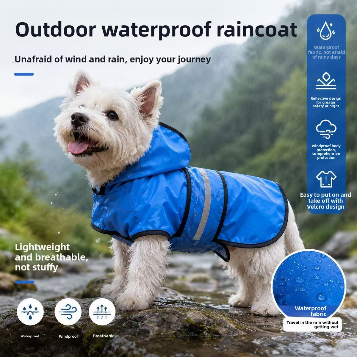 Full-Body Waterproof Dog Raincoat – High-Visibility Reflective Breathable Storm Hoodie