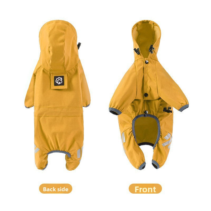 Full-Body Four-Legged Waterproof Dog Raincoat – Integrated Leash Hole Breathable Storm Hoodie