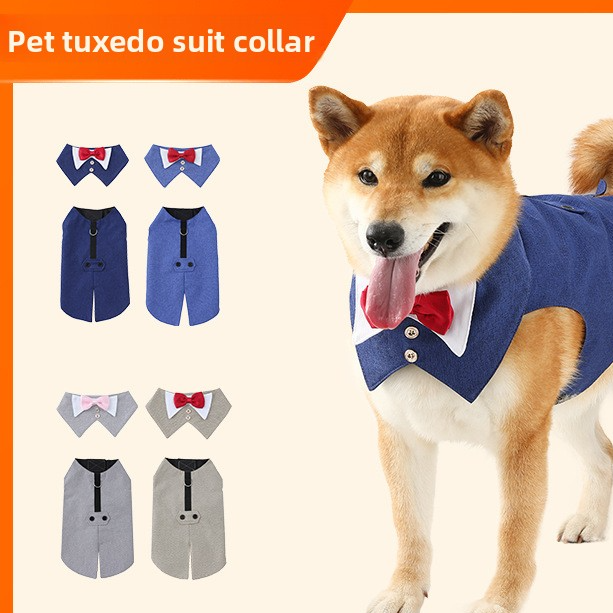 Elegant British Style Pet Dog Tuxedo Vest – Classic Formal Attire With Bow Tie