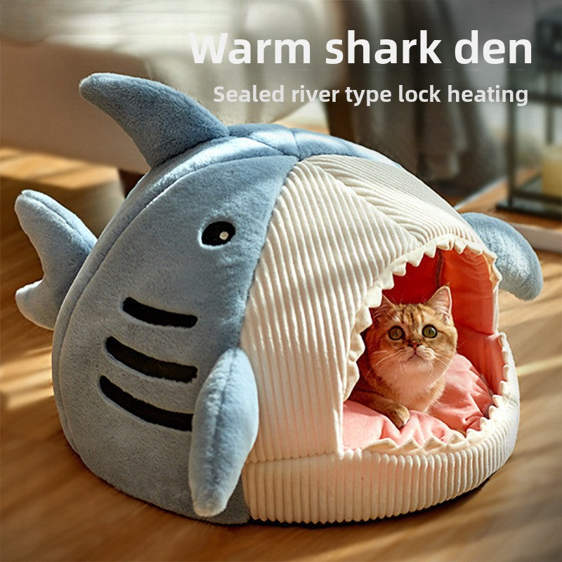 Anti-Anxiety Shark Shaped Pet Cave House – Enclosed Winter Warm All-Season Lounger Nest