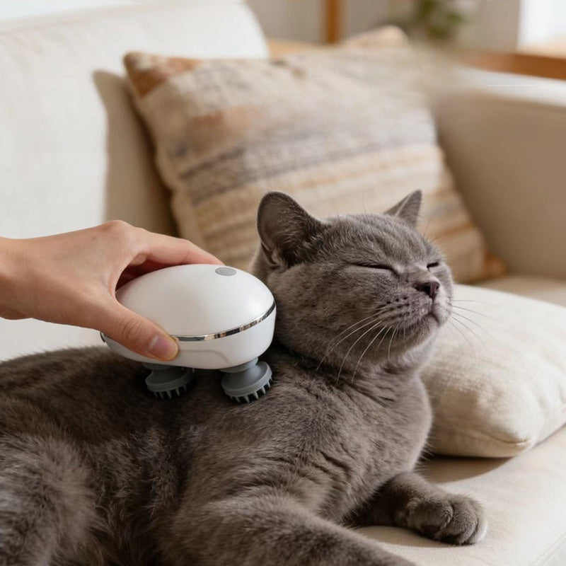 Smart Cordless Pet Head Massager – 3 adjustable intensity levels Rechargeable Silicone Stress Relief Scrubber