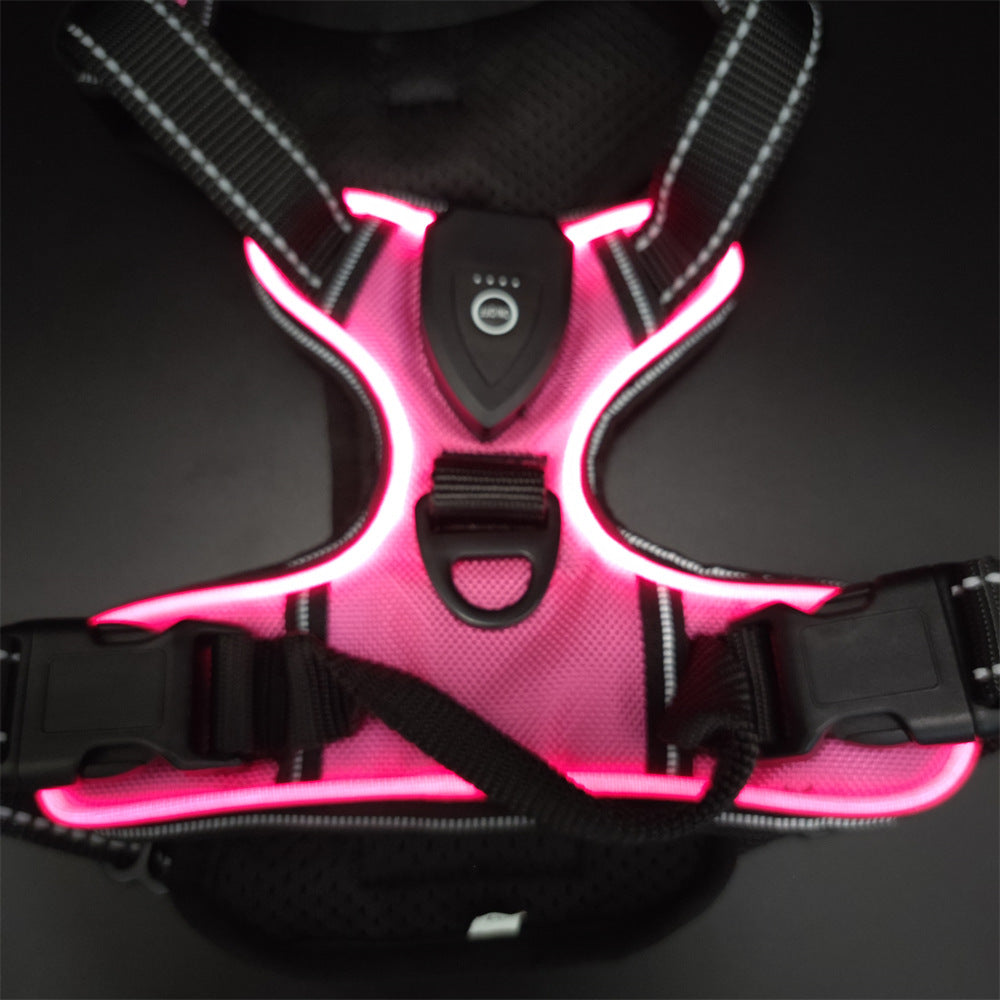 Adjustable LED Luminous Pet Chest Strap – High-Visibility Safety Night Walking Vest