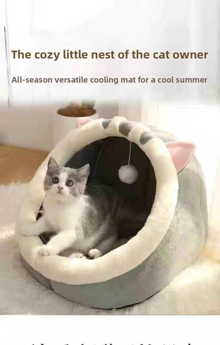 Semi-Enclosed Anti-Anxiety Winter Warm Pet Bed – Wear-Resistant All-Season Cozy Nest
