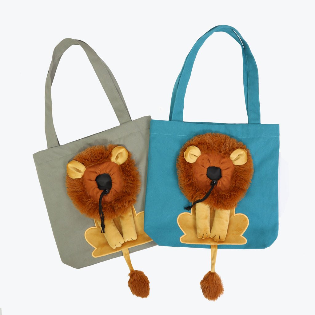 Cartoon Lion Canvas Pet Sling Carrier – Adjustable Head-Out Travel Shoulder Tote