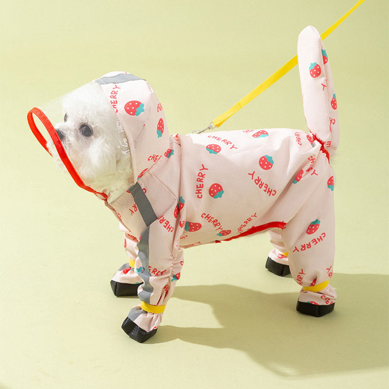 Full-Body Four-Legged Waterproof Pet Raincoat – Detachable Tail Removable Bootie Storm Hoodie