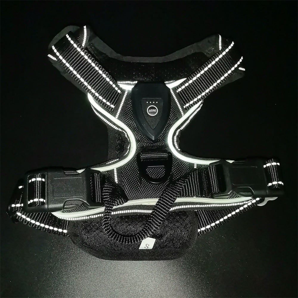 Adjustable LED Luminous Pet Chest Strap – High-Visibility Safety Night Walking Vest